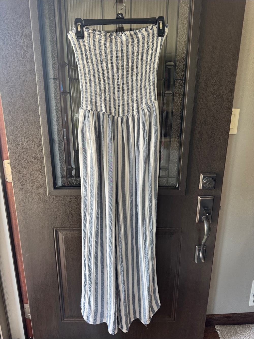 Striped Blue and White Strapless Maxi pants